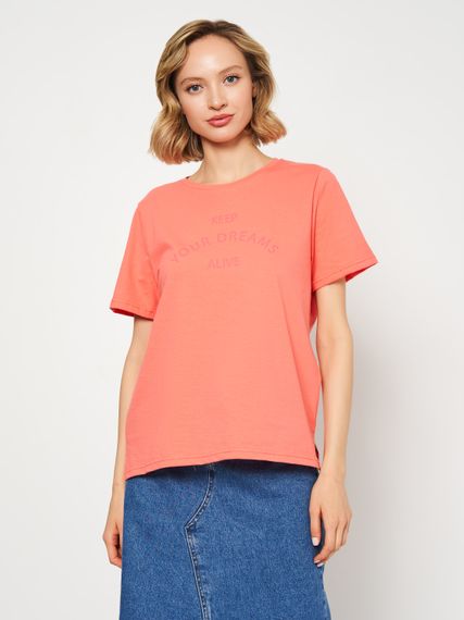 Футболка жіноча коралова з написом, XL | Зображення 3