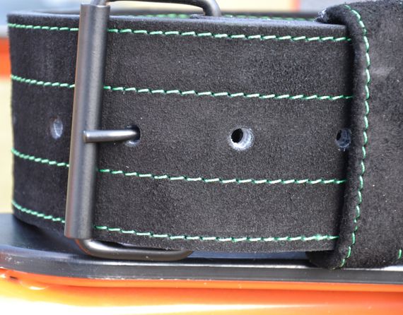 Пояс для важкої атлетики MadMax MFB-301 Suede Single Prong шкіряний Black/Green L | Зображення 6