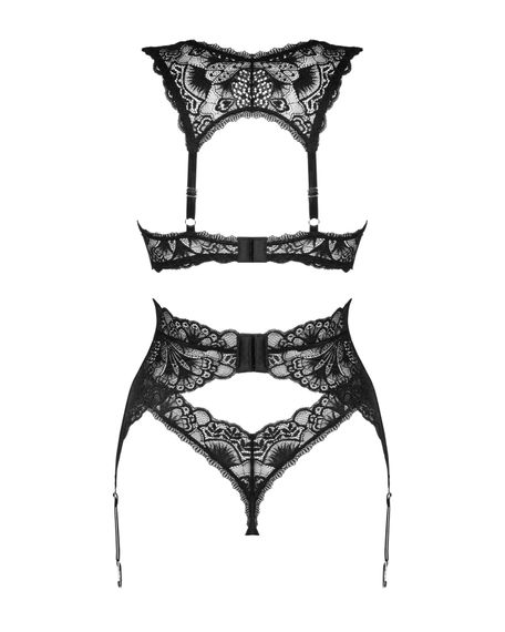 Комплект білизни Obsessive Donna Dream 3-pcs set M/L Black, бюстгальтер, стрінги, пояс для панчіх | Зображення 3