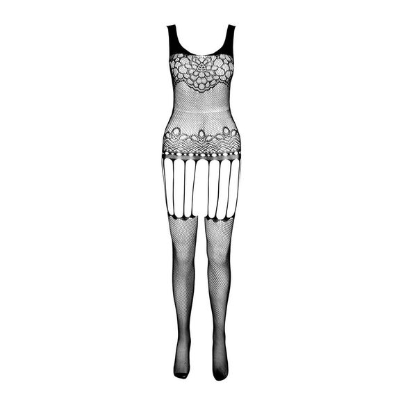 Бодистокинг Passion ECO BS001 One Size black, с доступом, имитация подвязок, флористический декор | Зображення 2