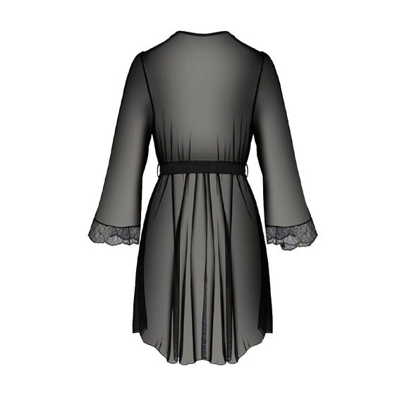 Пеньюар Passion AMBERLY PEIGNOIR 6XL/7XL, black, ажурные декольте и манжеты, широкие рукава | Зображення 3