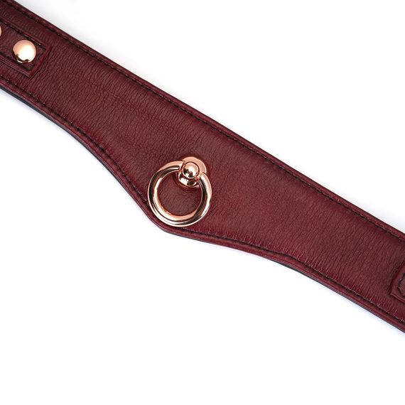 Шкіряний нашийник з повідцем Liebe Seele Wine Red Curved Collar, замок-сердечко | Зображення 7