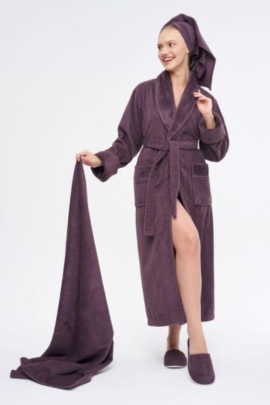 Женский халат Nusa 3877 с тапочками и полотенцами, фиолетовый, S