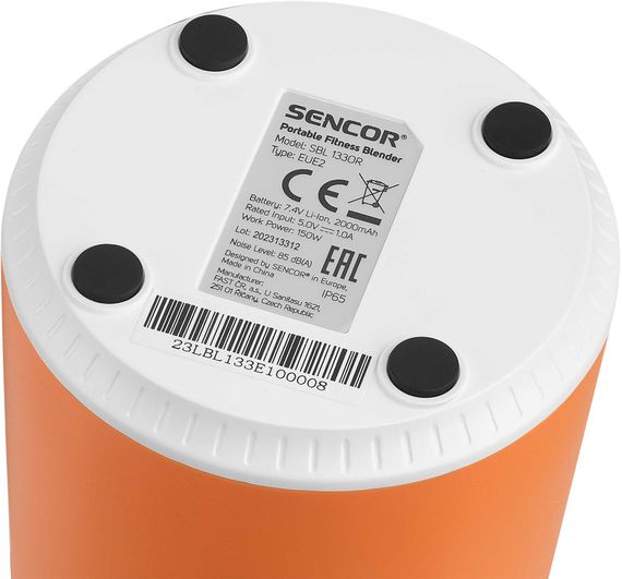 Блендер Sencor  портативний для смузі 150Вт, чаша-500мл, USB-C, біло-помаранчевий (SBL133OR) | Зображення 3