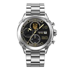 Годинник наручний Awarder 016 Тризуб золото Silver-Black Steel
