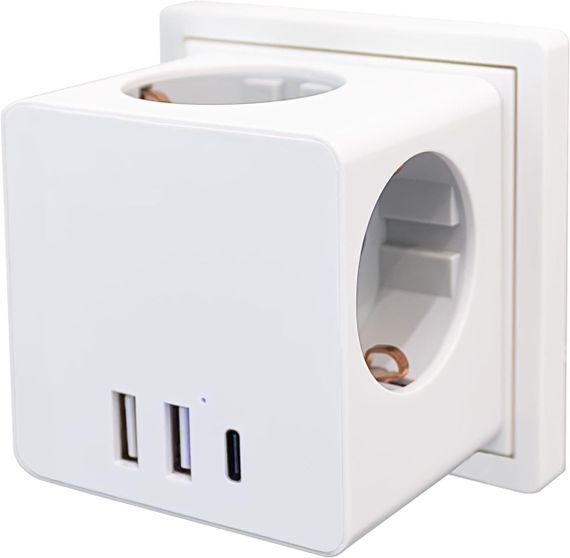 Розетка разветвитель, Куб удлинитель 6 в 1, 3 розетки, зарядными устройствами USB A и 1 USB C,
