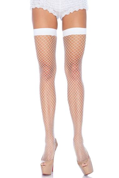 Чулки в среднюю сеточку Leg Avenue Fishnet Thigh Highs, Белый, One Size, ONE SIZE, Свадебное белье