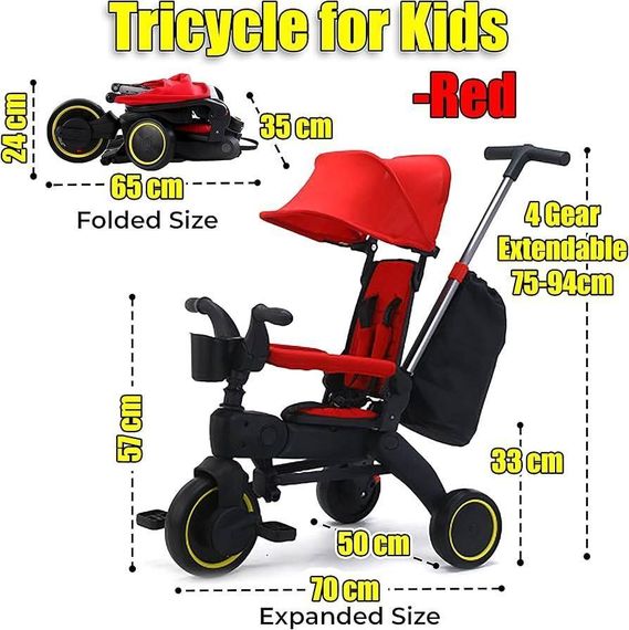 Складаний велосипед-трансформер 7в1 Tri-cycle PA66 | Реверсивне сидіння 360°, батьківська ручка, компактний для літака Червоний | Зображення 7