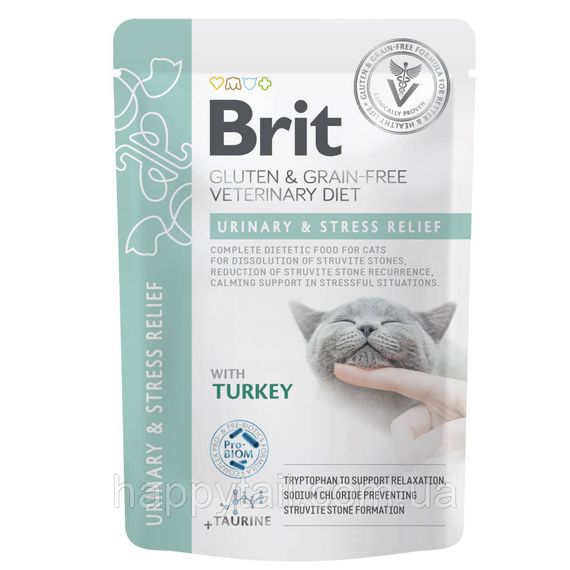 Корм влажный Brit GF VD Urinary and Stress Relief для котов с индейкой 85 г