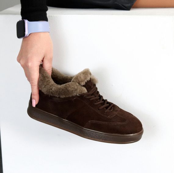 Шикарні зимові Шоколадні кросівки натуральна замша опушка цигейка | Зображення 3