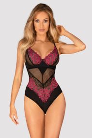Боді Obsessive Rosenty Чорно-малинове XS/S