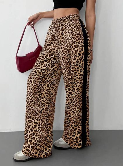 Женские леопардовые брюки палаццо легкие свободные GF4246 размер 54/56 цвет коричневый | Зображення 4