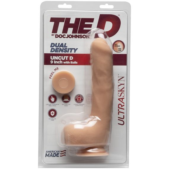 Фалоімітатор Doc Johnson The D - Uncut D - 9 Inch With Balls ULTRASKYN, діаметр 4,5 см, необрізаний | Зображення 1