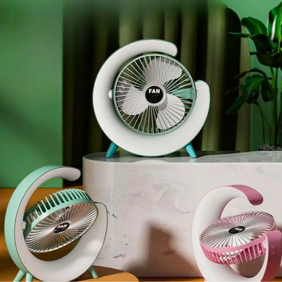 Бездротовий акумуляторний вентилятор маленький із підсвіткою, настільний акумуляторний нічник від USB з обдувом | Зображення 4