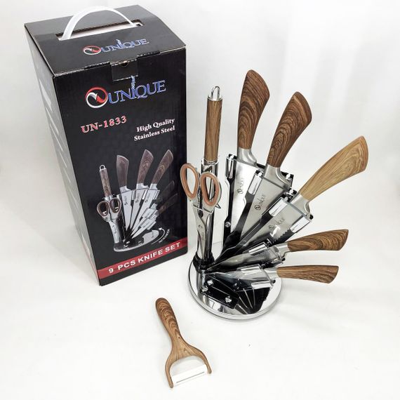 Набір кухонних ножів UNIQUE UN-1833 з дерев'яними ручками та підставкою | Зображення 9