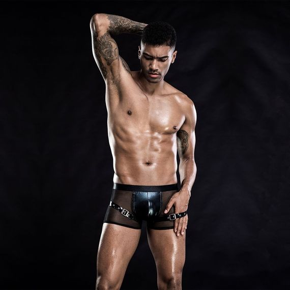 Чоловічі еротичні сітчасті труси з ременями, One Size Black | Зображення 2