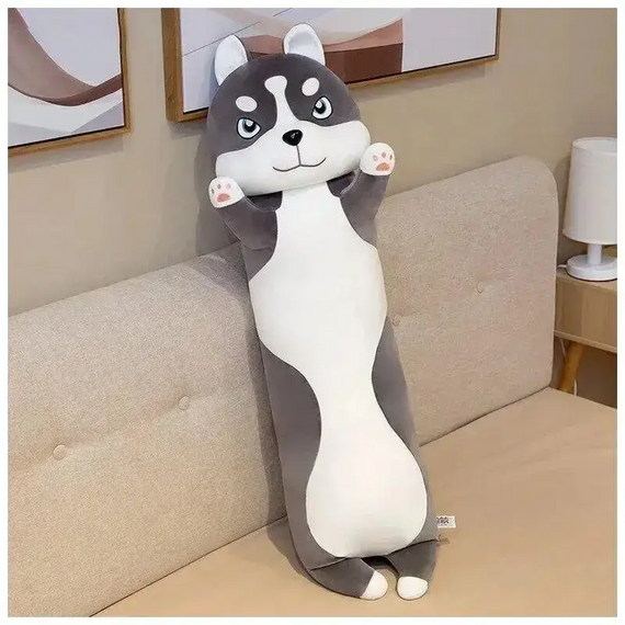 М'яка плюшева іграшка обійми Хаскі темно-сірий 91 см, плюшева Собака для ігор і сну | Зображення 2