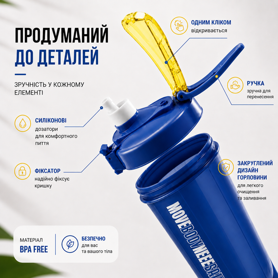 Шейкер спортивный MOVE BODY 550 мл Синий для протеина и коктейлей | Зображення 3