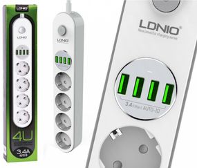 Сетевой фильтр удлинитель LDNIO SE4432 4 розетки 4 USB 2 м Белый