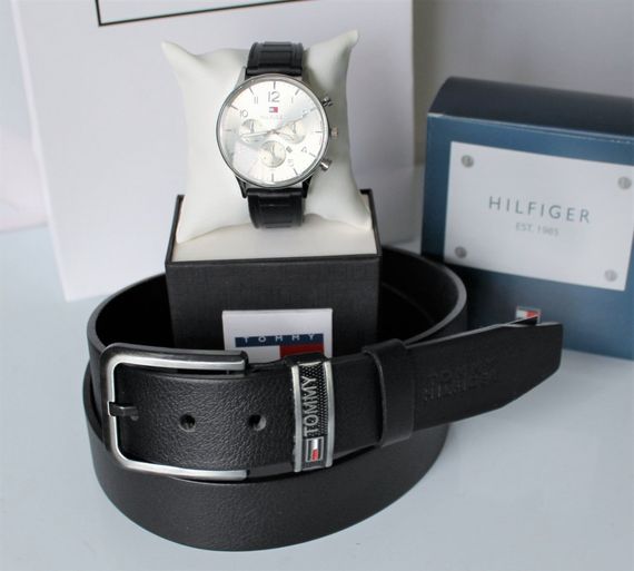 Мужской подарочный набор Tommy Hilfiger часы и ремень black | Зображення 1