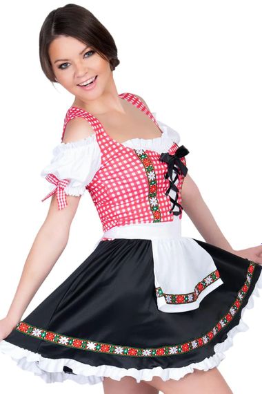 Рольовий костюм баварської дівчини Leg Avenue Beer Garden Babe Чорно-біло-червоний S