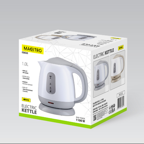Електрочайник 1л 900-1100W пластик (диск) MR-012-GREY Maestro | Зображення 1