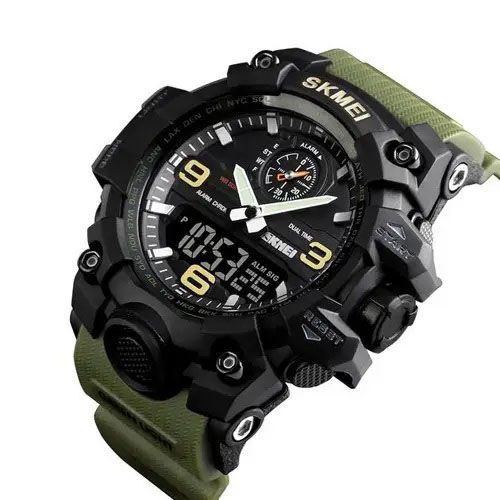 Годинник наручний чоловічий SKMEI 1586AG ARMY GREEN, чоловічий армійський водостійкий тактичний. Колір: зелений | Зображення 3