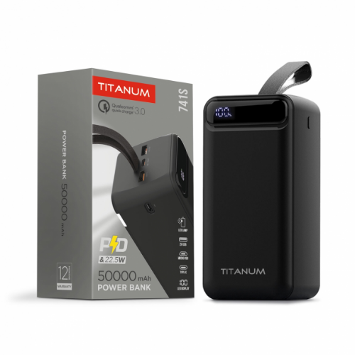 Павербанк 50000mAh Titanum TPB-741S Black 22,5W QC+PD чорний