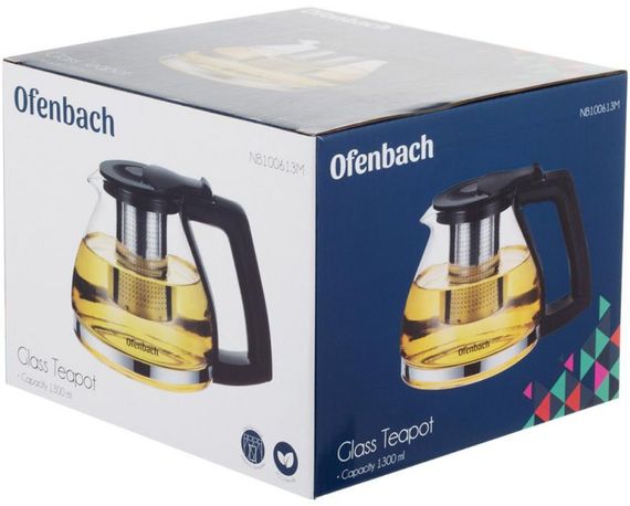 Чайник скляний заварювальний Ofenbach 1300мл зі знімним ситечком (0613m) | Зображення 6