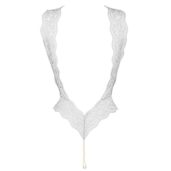Кружевное боди с двойной жемчужной нитью Bracli Body Your Night, Белый, Свадебное бельё, M, M | Зображення 1