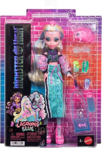 Кукла Монстр Хай Лагуна Блю с аксессуарами и пираньей Оригинал Mattel Monster High Lagoona Blue