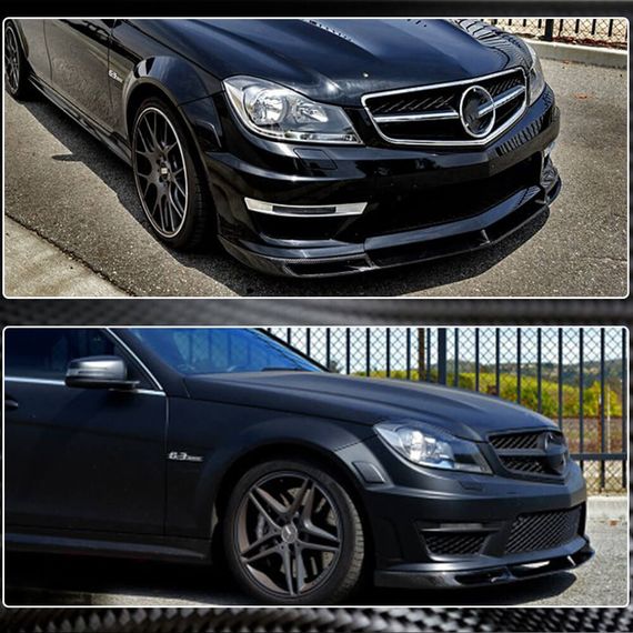 Накладка на передній бампер Lip V1 (для AMG 2012-2014, Карбон) для Mercedes C-class W204 рр | Зображення 2