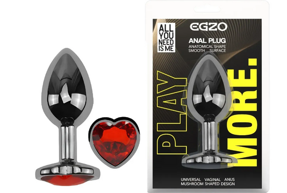 Анальная пробка с кристаллом EGZO - Dark Silver Heart Plug Red size S Sex Aura