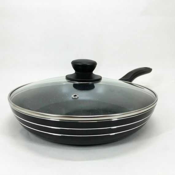 Сковорода з кришкою 24 см чорний мармур UNIQUE UN-5164 | Антипригарна сковорода Мармурова сковорода