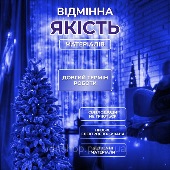 Гирлянда роса мишура 30 метров хвойная лапа 640 led светодиодов зеленый провод синяя D1750BL | Зображення 1
