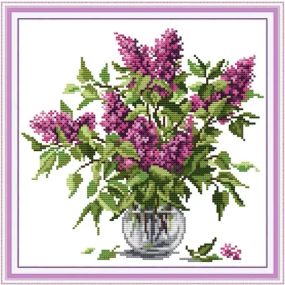Набір для вишивання за нанесеною на канву схемою "Purple flower 3". AIDA 14CT printed, 29*29 см