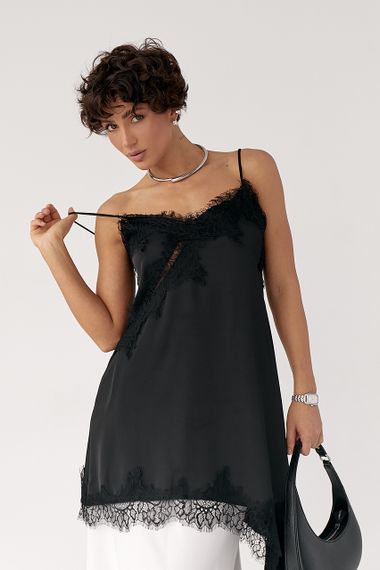 Сатинова майка з мереживом - чорний цвет, ONE SIZE (є розміри)