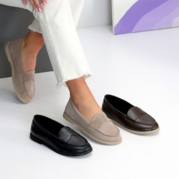 Зручні бежеві туфлі лофери натуральна замша в асортименті | Зображення 8