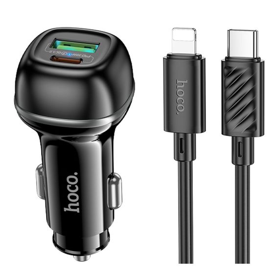 Автозарядний пристрій Hoco Z58A 1USB-A QC18W/1USB-C PD30W Total 48 W + Type-C to Lightning