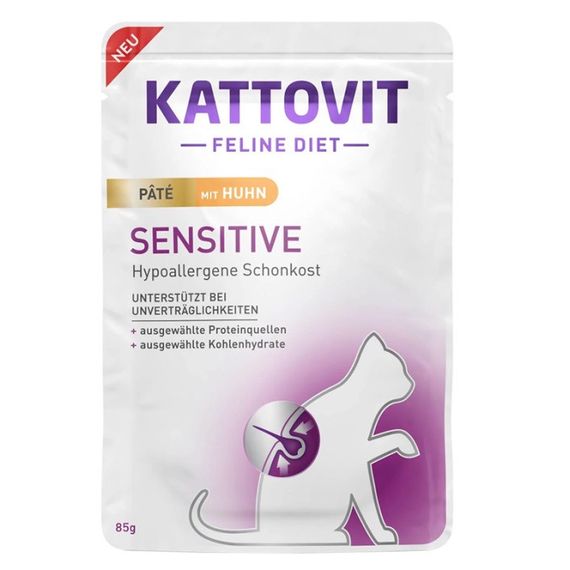 Вологий корм для котів з харчовою алергією Kattovit Veterinary Sensitive Chicken Pate, 85 гр