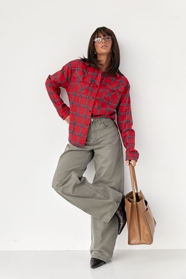 Клітчаста сорочка з напівкруглим низом - червоний цвет, L (є розміри) | Зображення 2