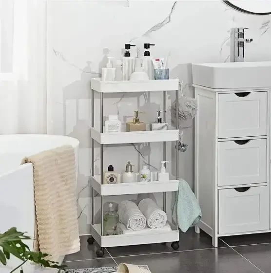 Етажерка на колесах 4 полиці біла підлогова Storage rack AND906 | Зображення 5
