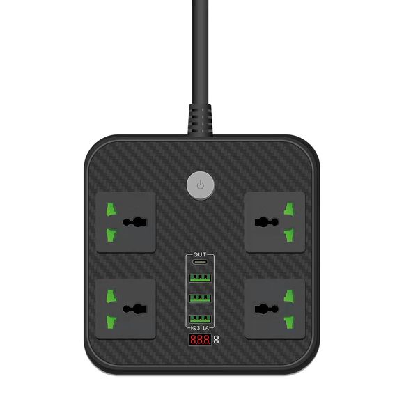 Мережевий фільтр ТВ-Т90, 4 розетки + 3 USB, 2 м, перетин 3х0, 75мм, 3000W, Black, Box
