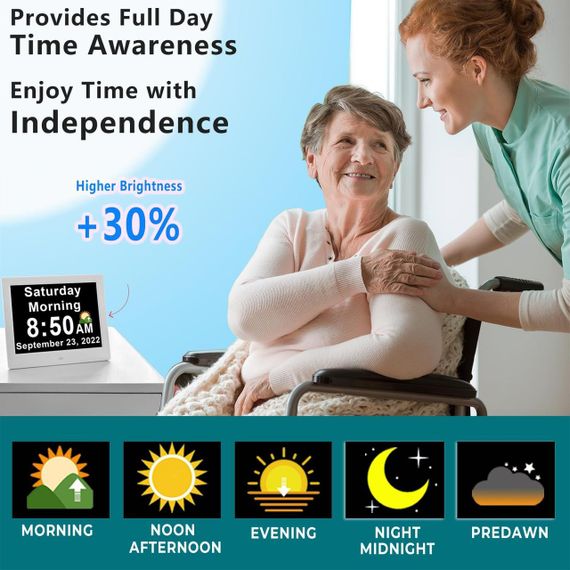 Годинник для людей із деменцією з британським коригуванням літнього часу, 30 будильників і настроюваних нагадувань | Зображення 3