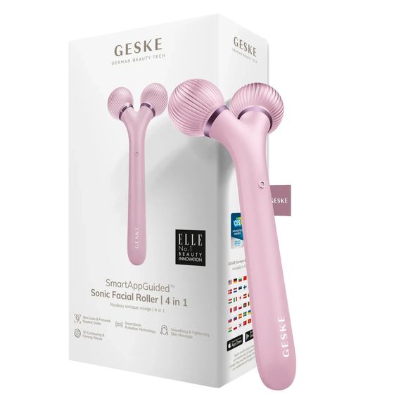 Електронний ультразвуковий ролик для обличчя GESKE Sonic Facial Roller 4в1 gray, Рожевий