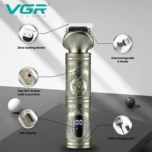 Набор для стрижки волос и бороды VGR V-106 • 6 в 1, 14 насадок, LED-дисплей, аккумуляторный триммер | Зображення 3