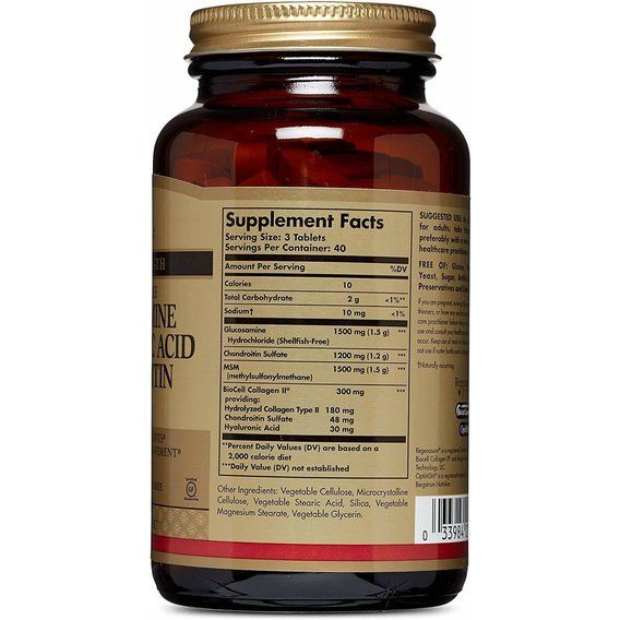 Препарат для суставов и связок Solgar Glucosamine Hyaluronic Acid Chondroitin MSM 120 Tabs | Зображення 2