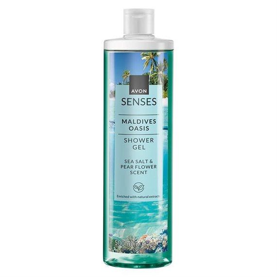 Зволожувальний гель для душу Avon Senses «Мальдівські піски» з морською сіллю та квітами груші, 500 мл