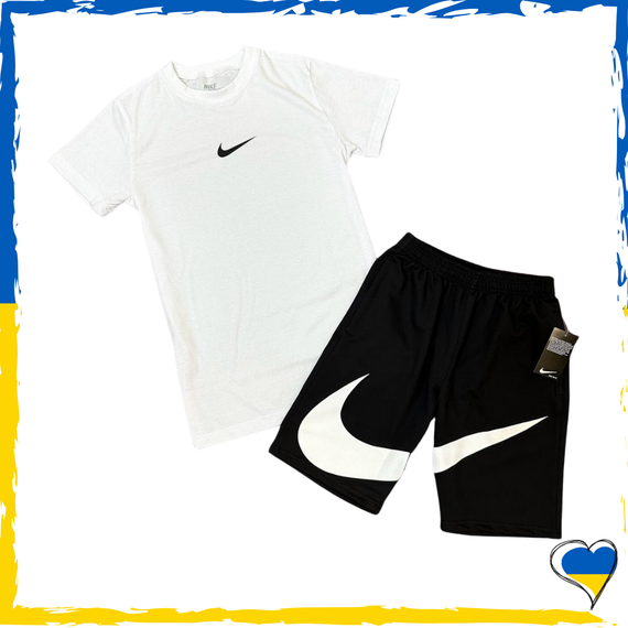 Комплект шорти Nike Big Swoosh + футболка Nike біла. XS S M L XL XXL