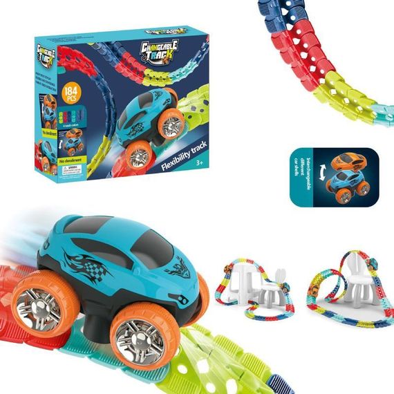 Интерактивный трек с инерционной машинкой SHT 388 Changeable Trak (184pcs/1CAR) Colorful | Зображення 1